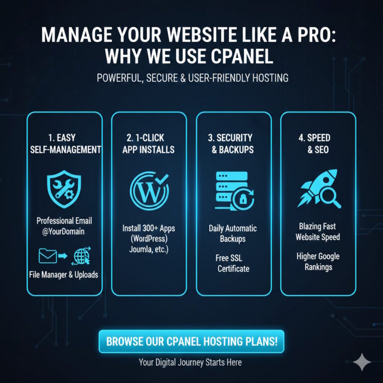 Website Designer تصميم دليلك الشامل لإدارة موقعك باحترافية لماذا نعتمد لوحة تحكم cPanel في استضافتنا cPanel استضافة موقع وتسويق المحتوى الرقمي سيو محرك بحث جوجل تصميم موقع
