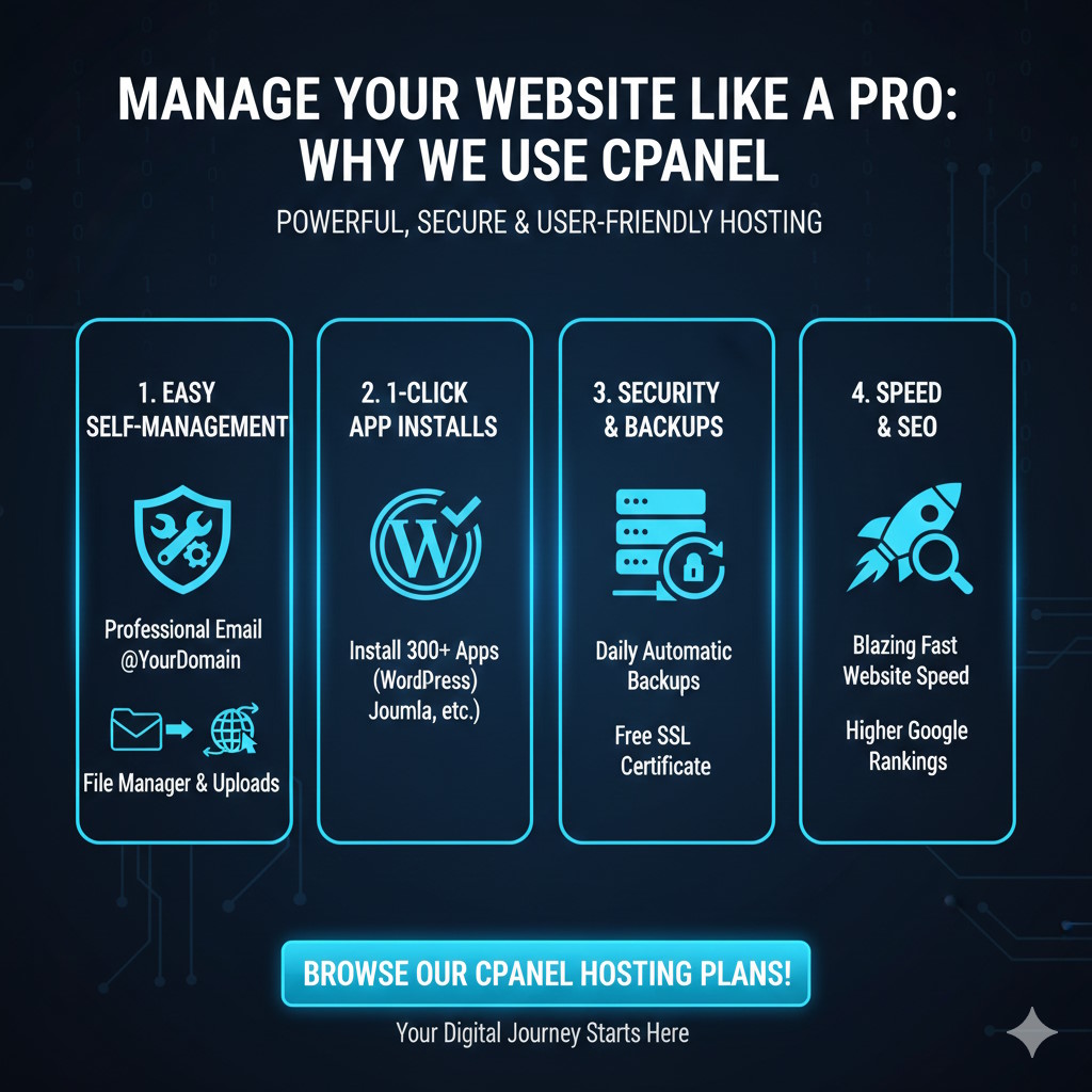 Website Designer تصميم دليلك الشامل لإدارة موقعك باحترافية لماذا نعتمد لوحة تحكم cPanel في استضافتنا cPanel استضافة موقع وتسويق المحتوى الرقمي سيو محرك بحث جوجل تصميم موقع