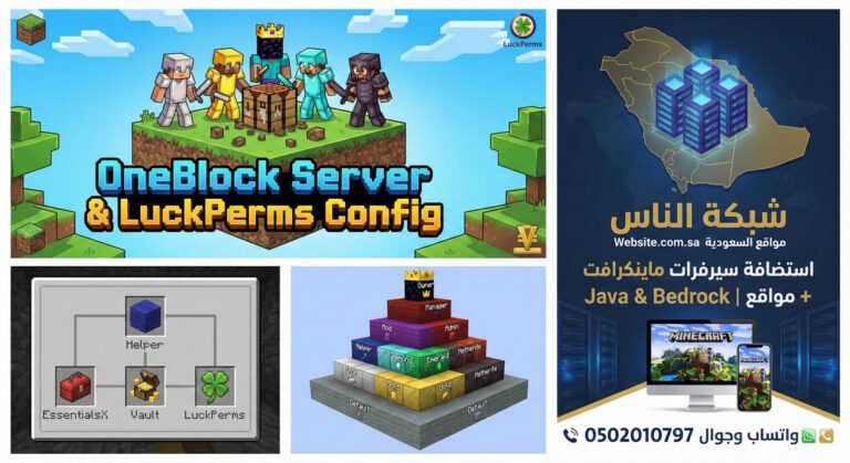 دليلك الشامل لإنشاء سيرفر ماينكرافت OneBlock إعداد LuckPerms وتوزيع الصلاحيات 11 مستوى رانك