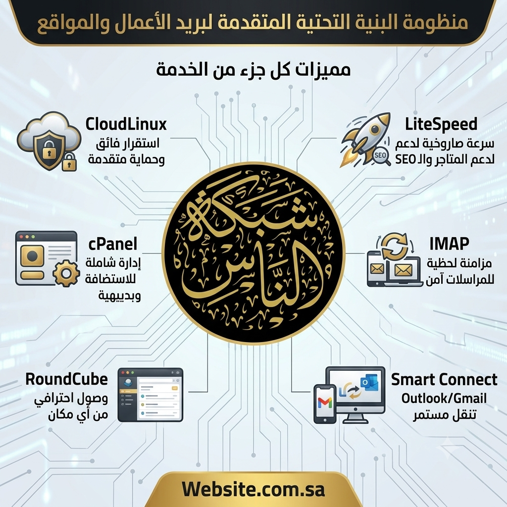 بنية تحتية متطورة.. تعرف على مميزات منظومتنا التقنية مميزات مساحة استضافة بريد أعمال شركات تجارية شبكة الناس مواقع السعودية