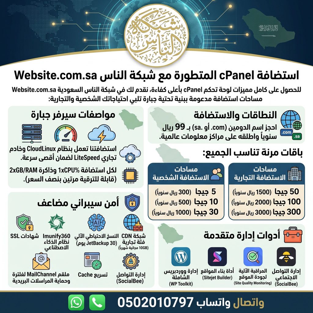 استضافة cPanel المتطورة مع شبكة الناس Website.com.sa