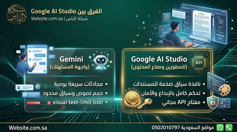 الفرق بين جوجل جيميناي Google Gemini واستديو الذكاء الاصطناعي Google AI Studio