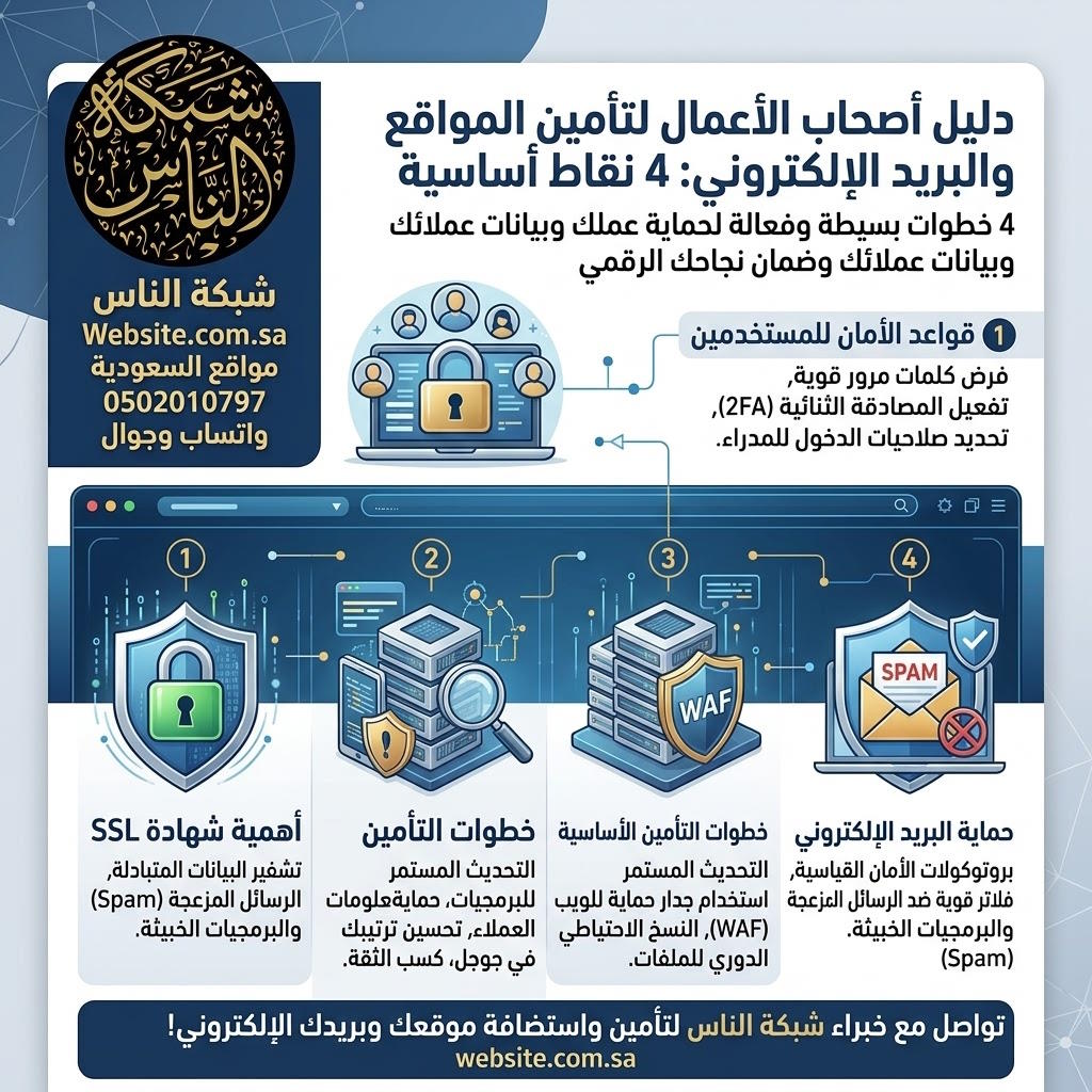 دليل أصحاب الأعمال لتأمين المواقع والبريد الإلكتروني 4 نقاط أساسية