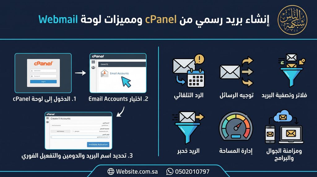 كيفية إنشاء ايميل رسمي باسم الشركة مع دومين من لوحة التحكم cPanel على استضافة شبكة الناس